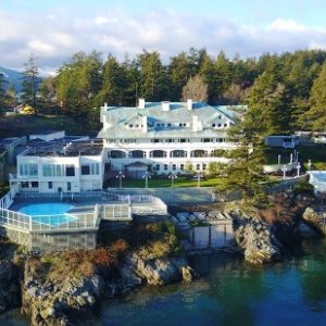 hotel on a rocky shoreline