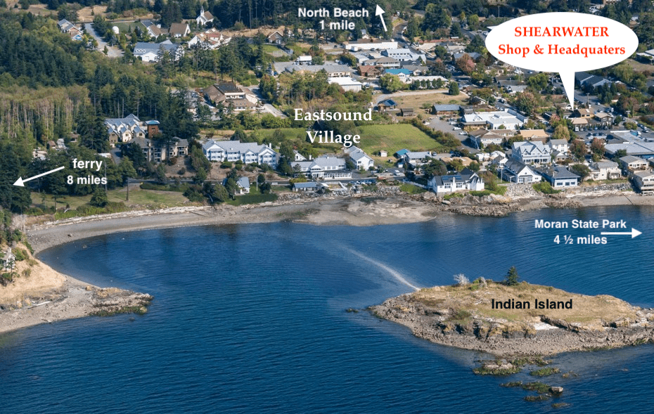 aerial view of Eastsound, Washington on Orcas Island