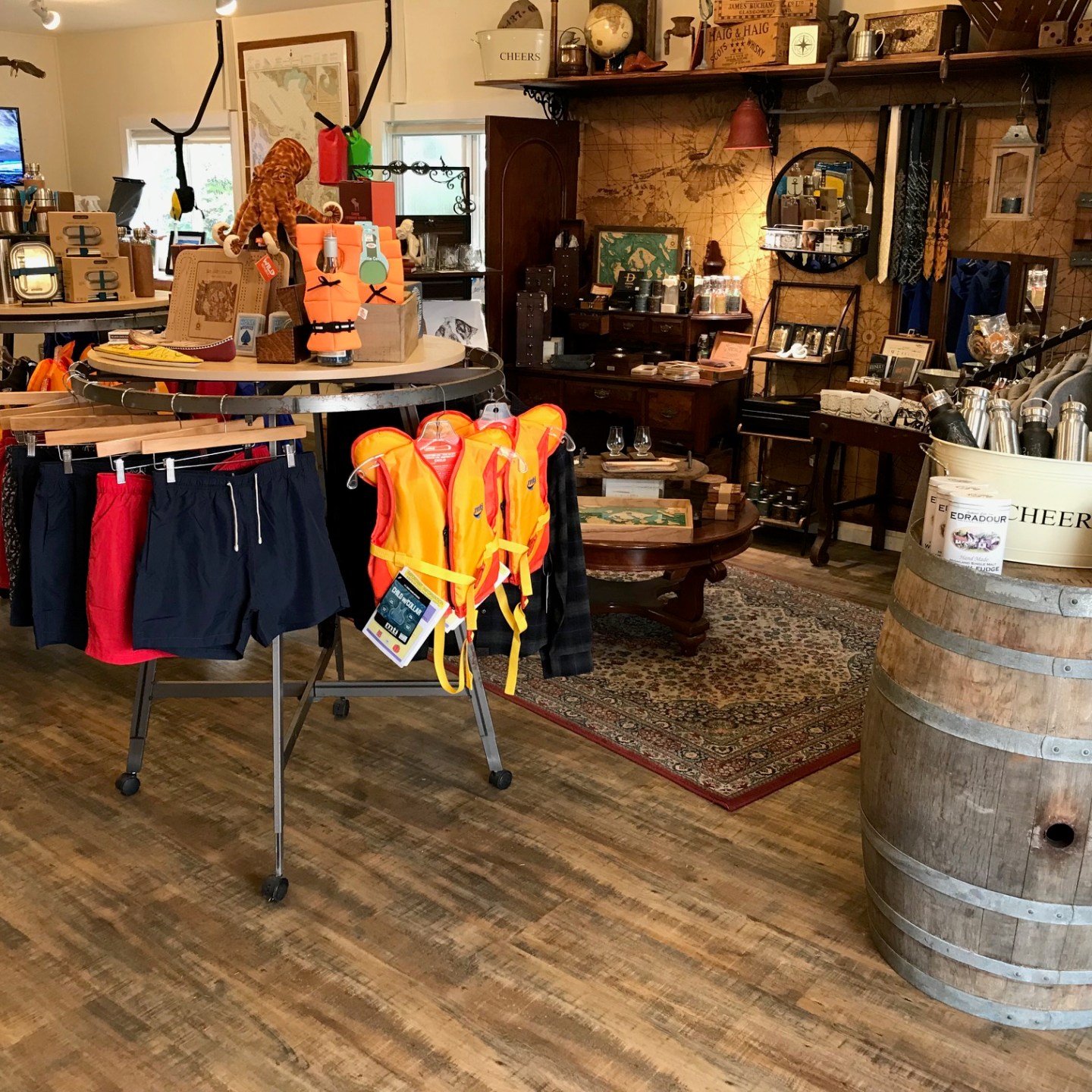 a chair sitting in front of a store